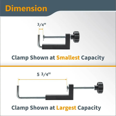 Universal Fence Clamps For Woodworking Set Of Two Fits Table Saw And Miter Saw Router Table And Drill Press Fences Hole Compatible Use As Stop Blocks Or In Paired Clamps Adjustable For Fences From Three Quarters To Five And Three Quarters Inches showing size