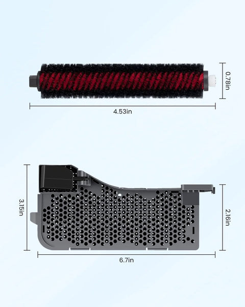 2-pack replacement parts for Roborock S7 Max Ultra: red/black high-speed cleaning brush and gray dock station water filter