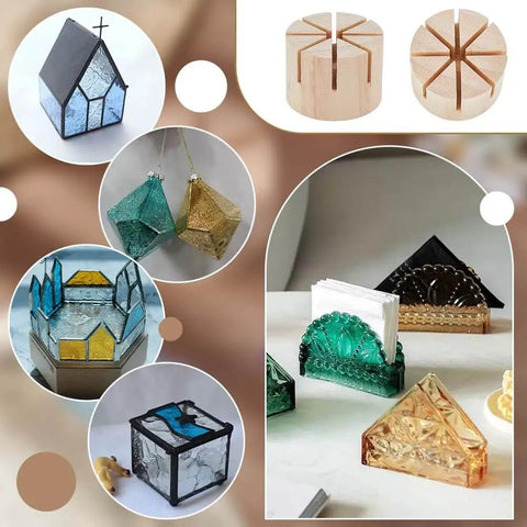 Two Piece Pine Wood Mini Glass Spinner Jigs Set Pro Grade With 60 Degree And 45 Degree Glass Angles for crafting and soldering projects