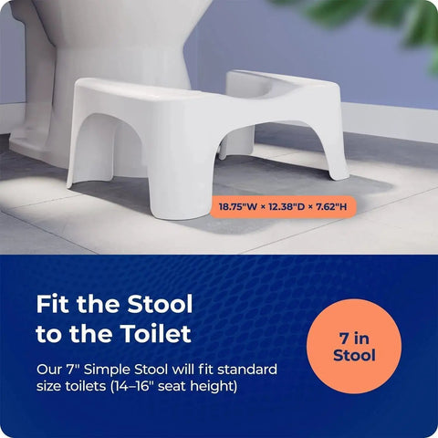 Simple Curve 7 Inch White Bathroom Toilet Stool For Easy Squatting placed near a toilet.