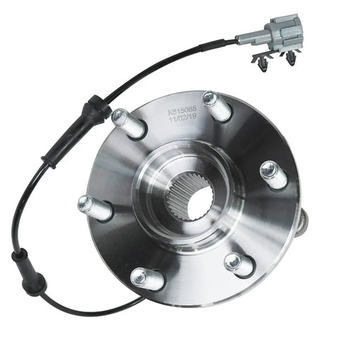 Pair Front Wheel Bearing Hub Assembly For 2005 To 2019 Nissan Frontier 2005 To 2012 Pathfinder 2005 To 2015 Xterra 2009 To 2012 Suzuki Equator 6 Lug 4WD ABS Compatible Ready To Roll with visible 6-bolt design and ABS sensor wire.