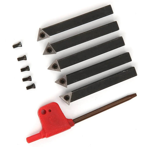 Five Piece One Quarter Inch Indexable Turning Tool Set With Cemented Carbide Inserts For Lathe Facing Boring And Chamfering
