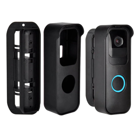 Adjustable Angle Mounting Bracket For Video Doorbell 2021 Black shown with front, side, and back views, camera not included.