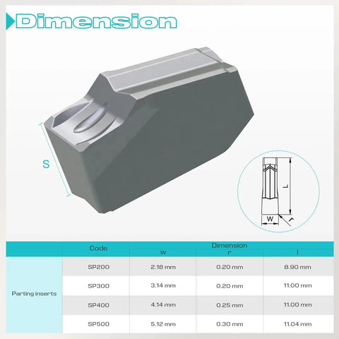Diagram of dimensions for Heavy Duty Self Locking Carbide Inserts for CNC Lathe Grooving and Cut Off, 0.087 Inch Wide, 0.079 Inch Radius.
