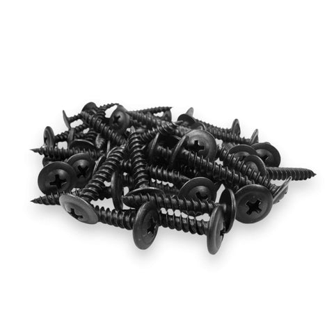 500 Count Number 8 By 1 Inch Black Phosphate Coated Wood Screws With Phillips Modified Truss Head piled together