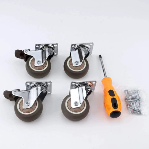 2 Inch Heavy Duty Swivel Casters Set Of 4 For Furniture Cribs And Workbenches 300 Lb Total Capacity Floor Safe And Quiet Rolling, 2 with brakes and 2 without, includes screws and driver
