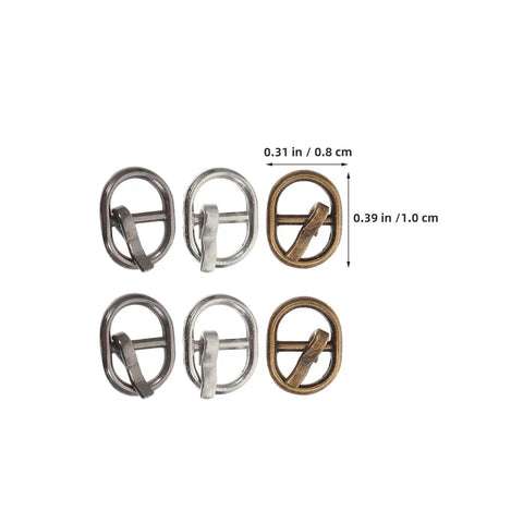 150 Pcs Miniature Alloy Buckles for Doll Clothes and DIY Projects, showcasing silver, gunmetal, and antique brass finishes