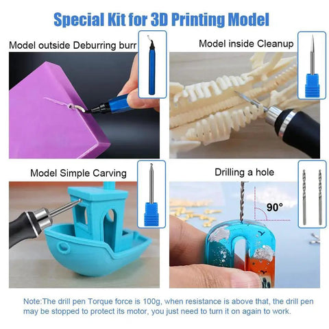 All In One 3D Printing Tools Kit With USB Rotary Tool And 3 Speed Bits For Deburring Engraving Drilling Carving And Polishing