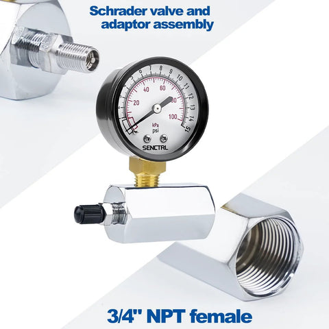 Gas Pressure Test Gauge Assembly For Gas Lines With 0 To 15 Psi Range, 2 Inch Dial, Three Quarter Inch FNPT Connection