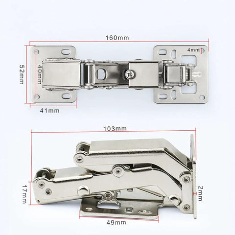 Frameless cabinet hinge pair in stainless steel with hidden hydraulic soft-close, 170/175° for wardrobe or kitchen cabinets.
