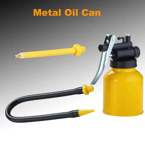 Metal Pump Oiler Can With Dual Spouts For Cars Bikes And Machinery 8 Oz Yellow Powder Coated Oil Can with detached spouts