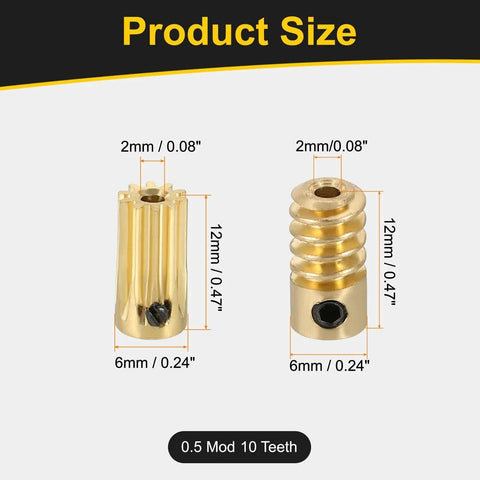 Brass Worm Gear Set 10T 0.5 Module 10 To 1 Reduction Right Rotation Drive Gear Box Wheel For Small Machines 2mm Bore
