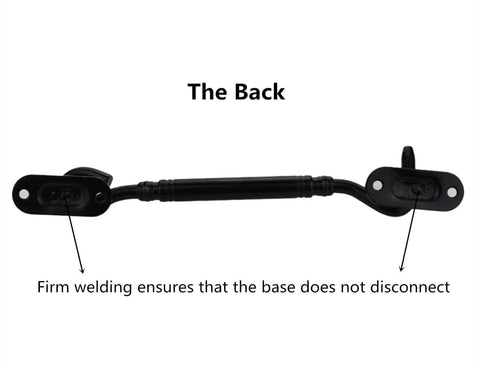 Back view of Heavy Duty 6 Inch Black Door Latch and Gate Latch with firm welded hook and eye for rustic cabins and barns.
