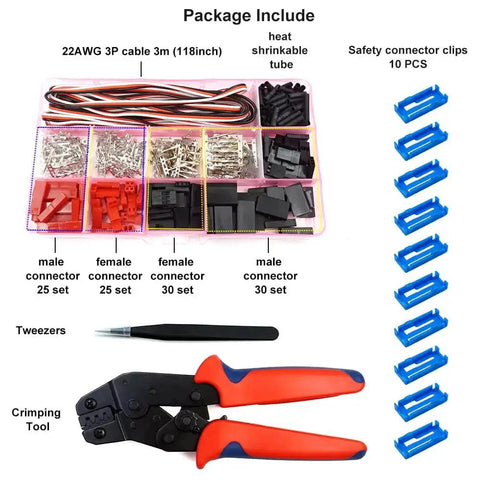 55 Sets Servo Plug Male And Female Connectors With Crimp Pins Cable Kit And Crimping Tool For JST SYP Futaba Hitec Spektrum RC Gear
