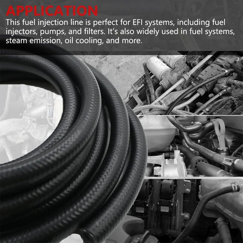 Byredio 3/4 inch push-on fuel line hose, black NBR, 150 PSI, engine bay background