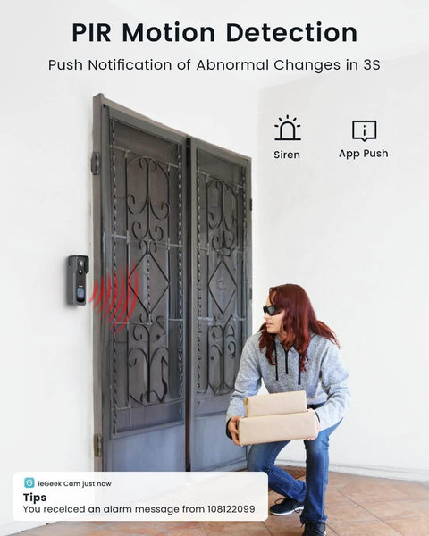 2K Wireless Doorbell Camera With Adjustable Mount No Monthly Fee Local SD Storage Real-Time Alerts Motion Detection