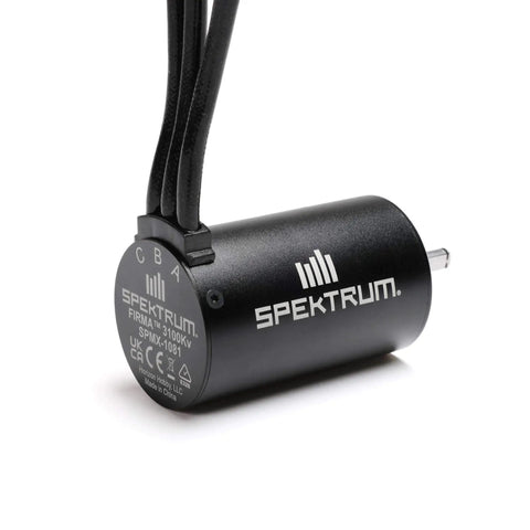 Firma 3660 3100Kv 4 Pole Sensorless Brushless Motor For RC Cars And Aircraft Beefed Up With High Efficiency 5mm Output Shaft 2S To 3S LiPo Compatible Low Cog Hardened Steel Shaft Precision Bearings SPMX1081, black motor in side view