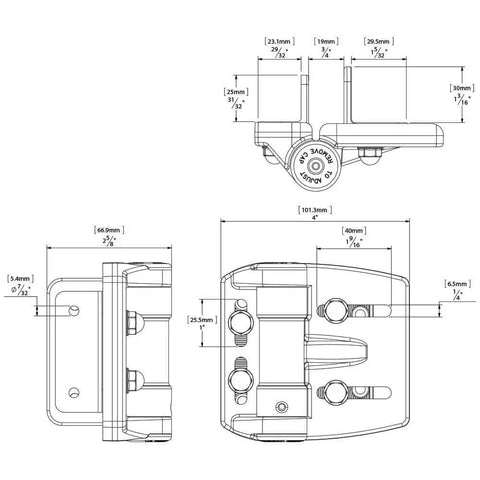 Technical diagram of Multi-Adjustable Regular-Duty Gate Hinges For Self-Closing Gates Up To 55 Pounds In Metal, Wood And Vinyl