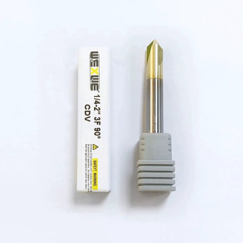 Solid Carbide Chamfer End Mill for Wood and Aluminum Crafting, Carving, Drilling, and Chamfering, 90 Degree V Groove, 3 Flute, Quarter Inch Shank, DIY Friendly Tool by WEXWE