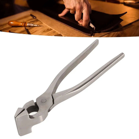 Leather Craft Flattening Pliers Stainless Steel Flat Pliers For Wallets Handbags And Belts on a workbench with cutting scene
