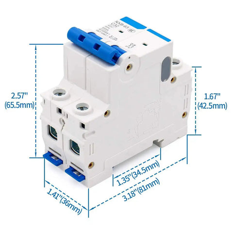 Miniature Circuit Breaker 2 Pole 32A MCB C Type Trip 6000A Breaking Capacity DIN Rail Mount dimensions and design