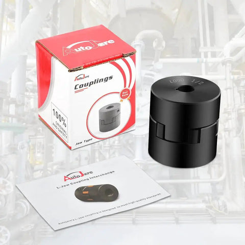 L090 3-Piece L-Jaw Coupling Set With Buna N NBR Rubber Spider, box and document shown against industrial background