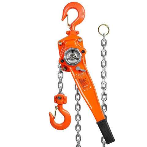 1.5 Ton Manual Lever Chain Hoist With Double-Pawl Brake 10 Ft Lift, orange carbon steel, side view