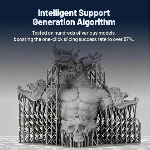 RS Resin 3D Printer prints detailed dragon model demonstrating intelligent support generation algorithm.