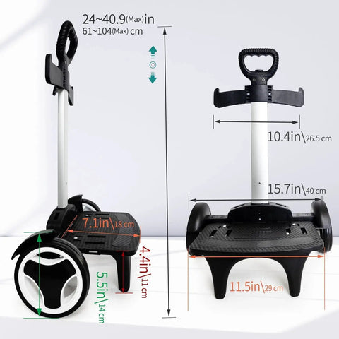Wheeled Backpack Trolley with Noiseless Large Wheels, Aluminum Alloy Hand Truck, dimensions labeled for easy transport.