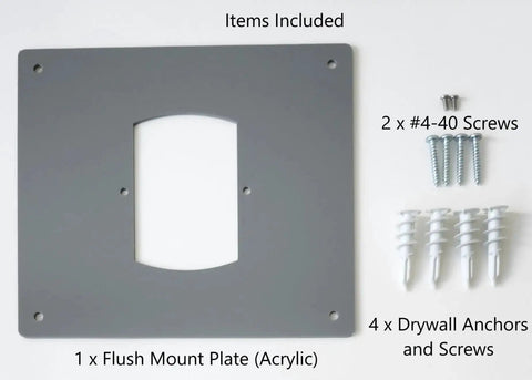 Flush Mount Plate Kit For Whole Home Surge Protector Acrylic Gray Easy Install For CHSPT2ULTRA And CHSPT2SURGE Includes Mount Plate Screws And Drywall Anchors Works With Drywall Or Direct Mount No Mess components shown