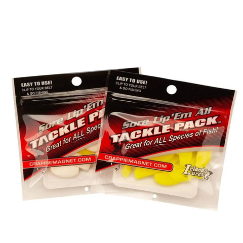 Two packs of Sore Lip'em All Tackle Pack for all species of fish, featuring various fishing lures and accessories.