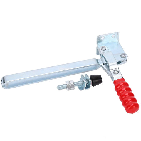 Beefy Heavy Duty Iron Galvanized Toggle Clamp With 180kg Clamping Force for woodworking, featuring a red handle and metal body.