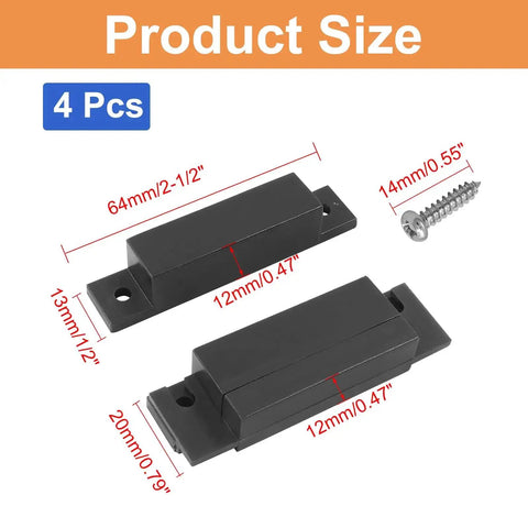 Four Piece Brown Wired Magnetic Reed Switch Surface Mounted NC Sensor Alarm with size details and screws