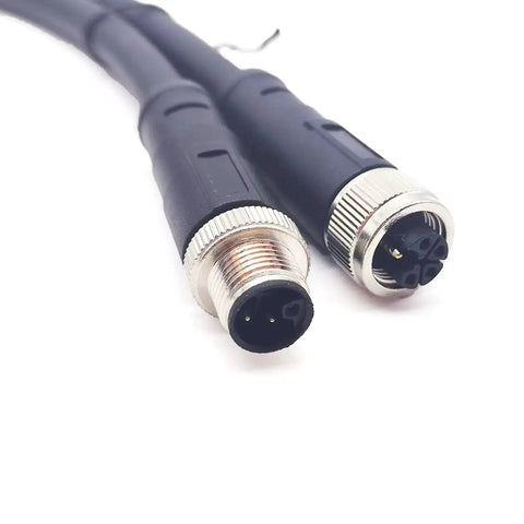 Close-up of M12 5 Pin L Code Rail Transit Power Connector Cable Male To Female Straight Sensor Molding Cable with PVC Jacket