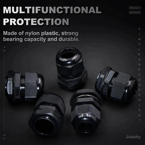 Heavy Duty Waterproof Adjustable Cable Gland Set 1/2 To 5/8 Inch 12-16mm PG19 Nylon Plastic Cable Glands with Gaskets