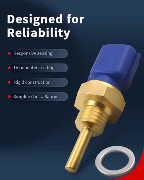 Engine coolant temperature sensor, blue plastic connector, brass threaded body with gray O-ring.