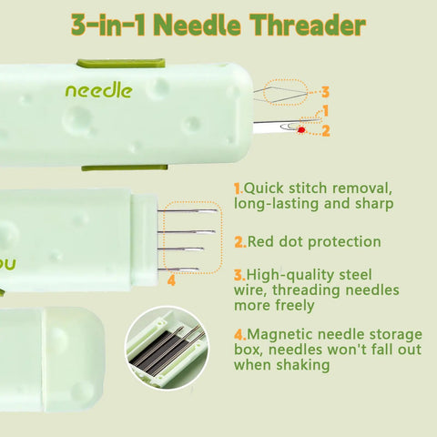 3-in-1 Needle Threader from Multifunctional Needle Threader Kit For Hand And Machine Sewing With 2 In 1 Automatic Threaders And 3 In 1 Threader With Storage Box Colayerist 3 Piece Sewing Supplies Set With quick stitching and protective features.
