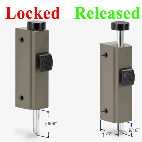 Auxiliary Foot Lock For Gliding Patio Doors Compatible With Andersen OEM Part 1997220, stone diecast, locked and released views