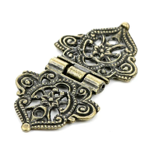 Antique Bronze Engraved Hinge Set 20 Pieces Hollow Carved Design For Jewelry Boxes Vintage Wooden Cases Cabinets Gift Boxes Toolbox And Wine Boxes Premium Zinc Alloy Hardware For Classic Retro Style close-up