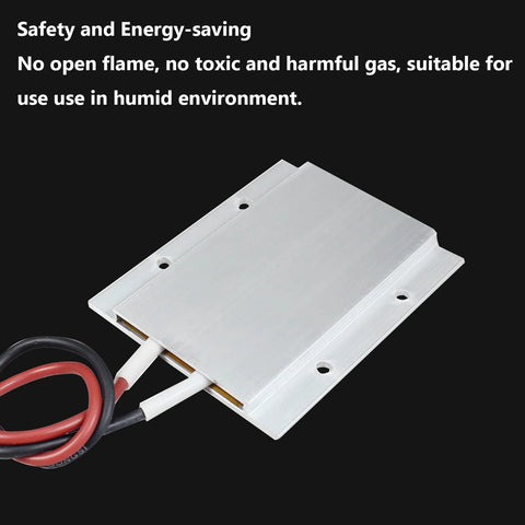 PTC heating element plate with aluminum shell, 12V input, red and black leads, mounting holes