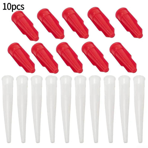10-Pack red and white silicone cartridge nozzles for mastic caulking tool with resealable tube cap, spare nozzle for silicone gun sealant application kit
