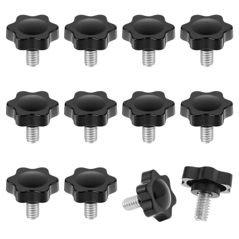 1/4-20 Knurled Thumb Screws Set, Black Plastic Knobs, 12 Pieces, Boss-Grade Grip Screws for machines, furniture, umbrella bases