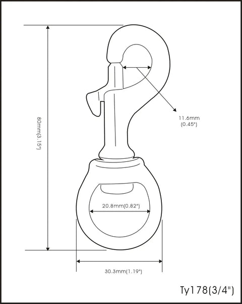 Dimensional drawing of Heavy Duty Solid Brass Trigger Clip Swivel Snap Hooks For Leashes And Purses, showing size details.