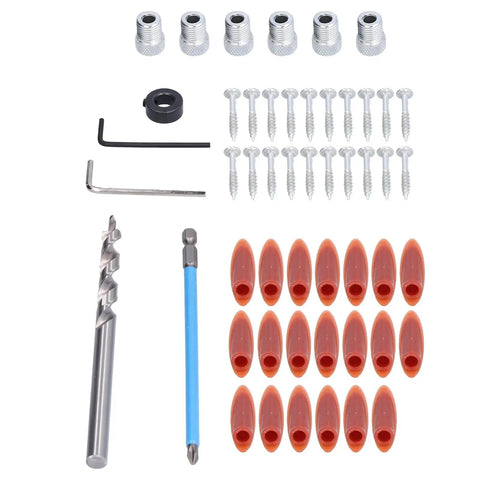 15 Degree Pocket Hole Jig With Auto Tightening Clamp For Woodworking Aluminum Alloy Drilling Locator 52 Piece Kit components