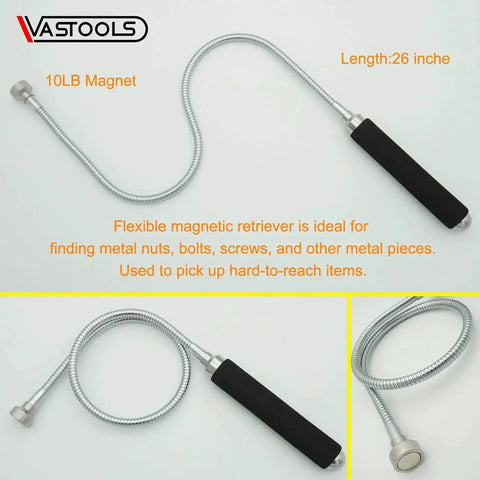 Flexible Magnetic Pickup Tool Set With 5 Lb And 10 Lb Magnetic Strength 26 Inch Bendable Extension for hard-to-reach items.