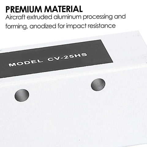 CV-25HS pneumatic vacuum generator label on silver aluminum housing with two circular ports