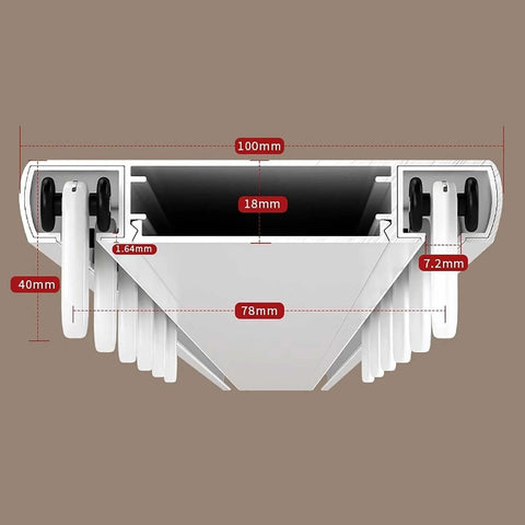 Cross-section view of Heavy Duty Double Row Ceiling Curtains Track Silent Curtain Rail showing dimensions and structure.