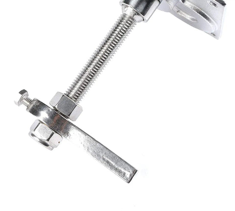 Stainless steel large flush hatch latch with back plate; side view shows threaded rod and lift handle.