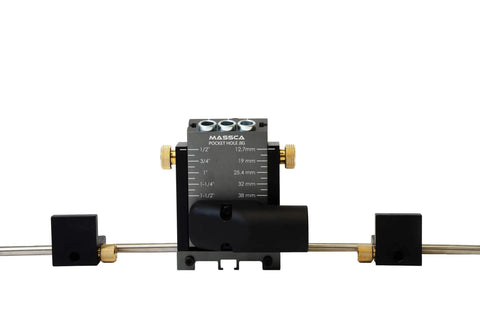Aluminum Pocket Hole Jig System Pro M2 Adjustable And Easy To Use Joinery Woodworking Tool, front view showing dust spout connector.