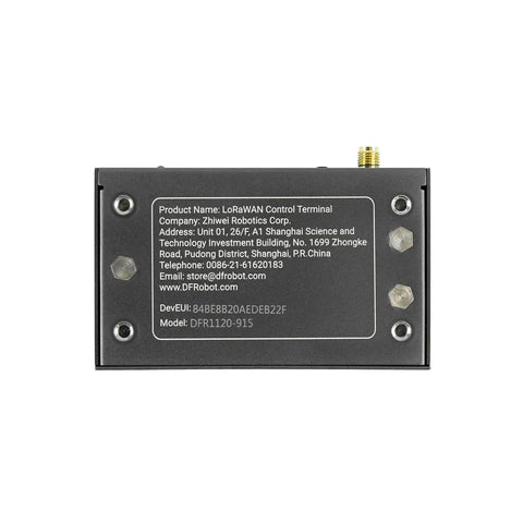 Back view of Long Range IoT Node With US 915MHz, RS485 Modbus RTU And Relay Controller, product label visible.